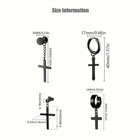 4 Pair Stainless Steel Cross Earrings - Picture 2 of 3